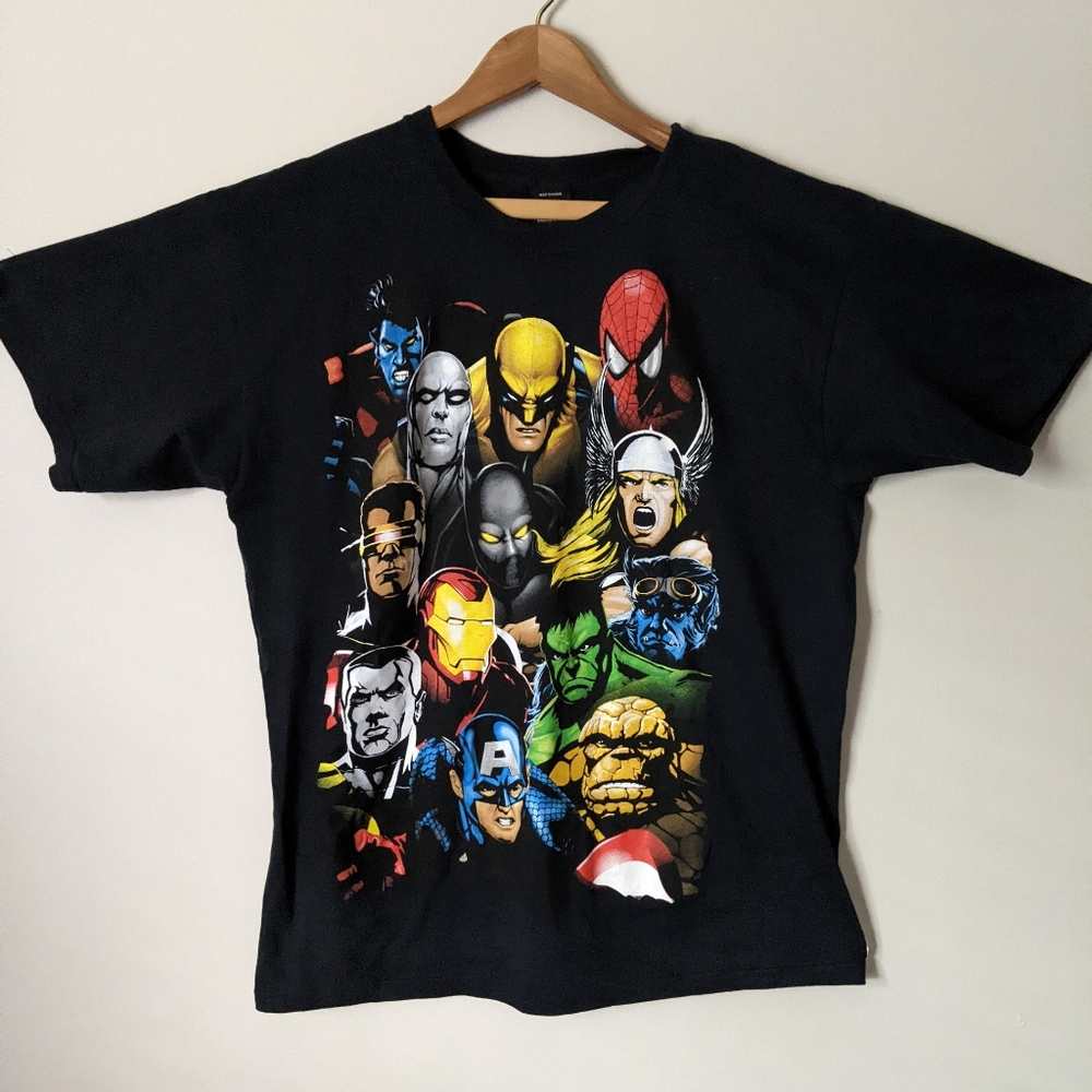 Marvel Mad Engine Vintage T-Shirt L Black short sleeve Spiderman Captain America